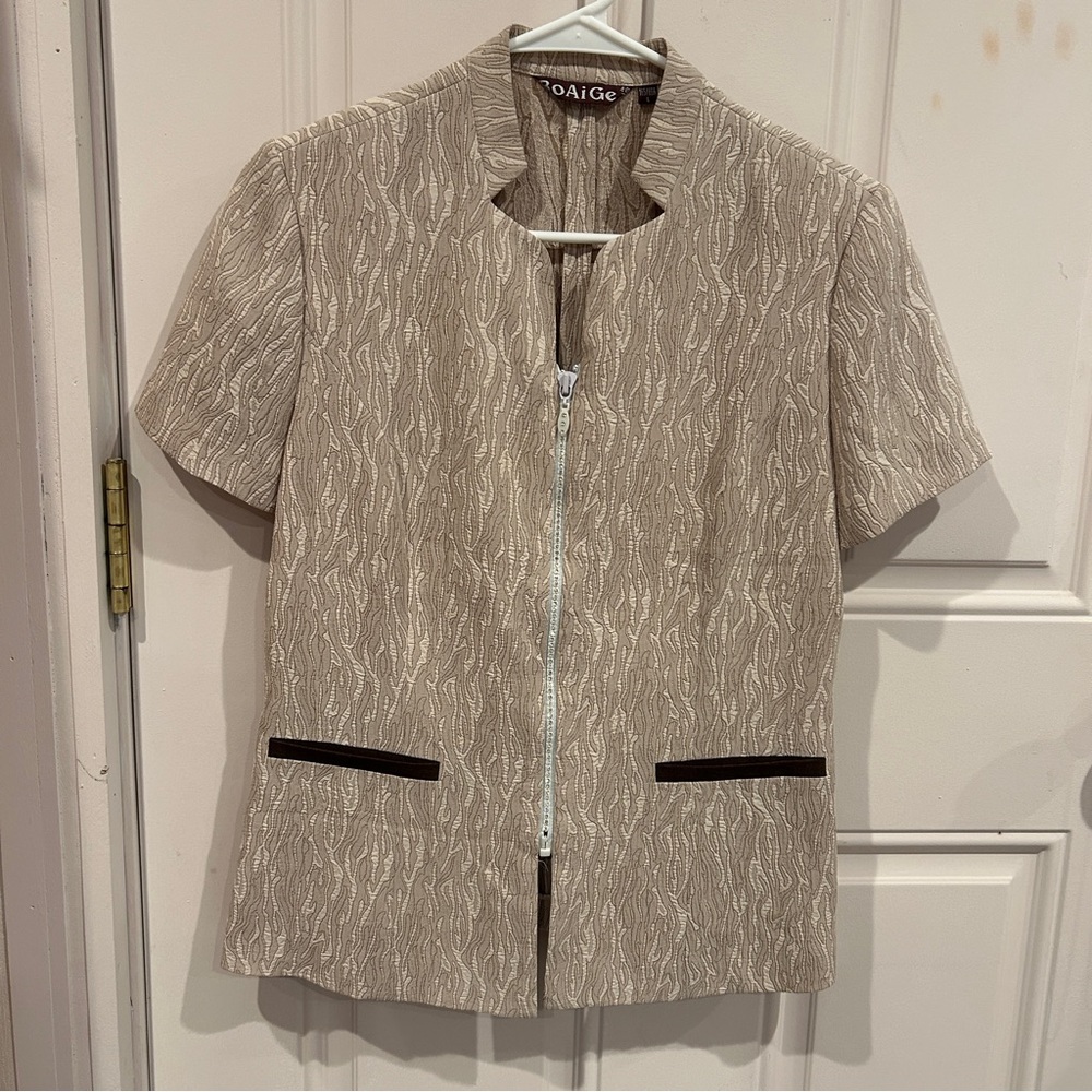 Beige Short Sleeve Zip-Up shirt